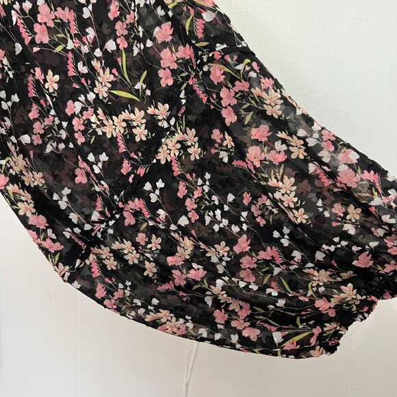 NWT Evans Black Sheer Swiss Dot Floral Balloon Sleeve Blouse 26/28 3X mc - Picture 3 of 5